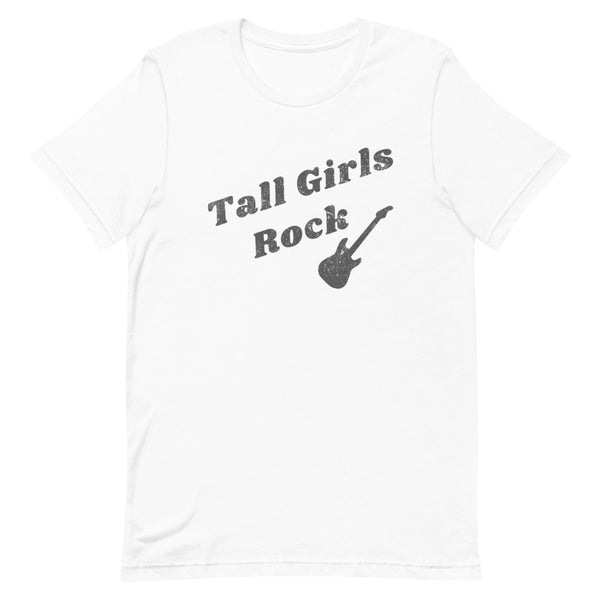 Tall Girls Rock Distressed T-Shirt in White.