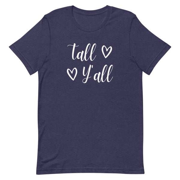"Tall Y'all" women's graphic tee in Midnight Navy Heather.