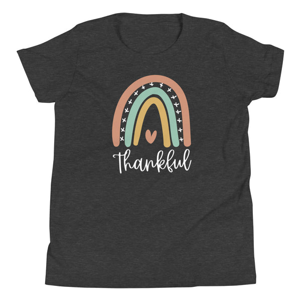 Thankful Rainbow girls t-shirt for fall in Dark Grey Heather.