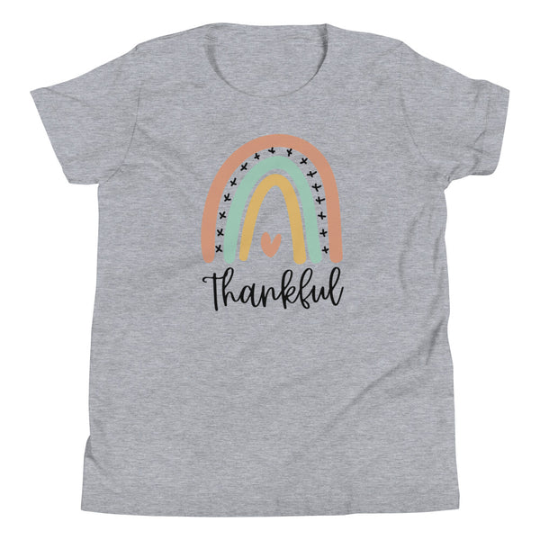 Thankful Rainbow girls t-shirt for fall in Athletic Grey Heather.
