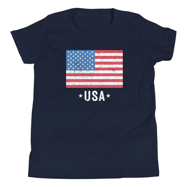 USA Flag Distressed Youth T-Shirt in Navy.