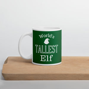 World's Tallest Elf funny Christmas coffee mug in 11 ounces.