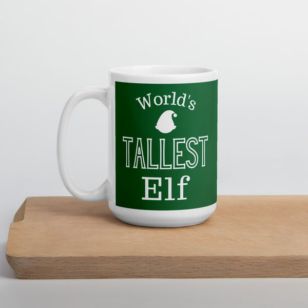 World's Tallest Elf funny Christmas coffee mug in 15 ounces.