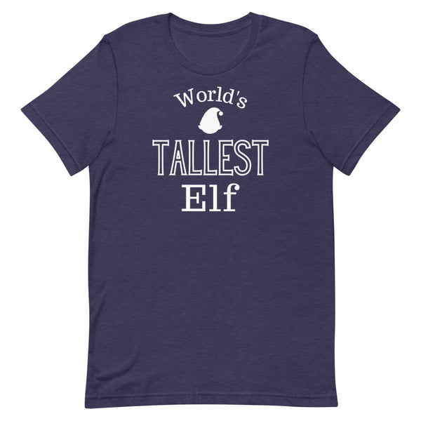 World's Tallest Elf Christmas Shirt in Midnight Navy Heather.