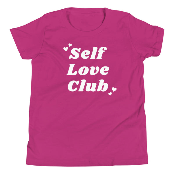 Youth girls Self Love Club T-Shirt for Valentine's Day in Berry.