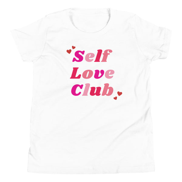 Youth girls Self Love Club T-Shirt for Valentine's Day in White.